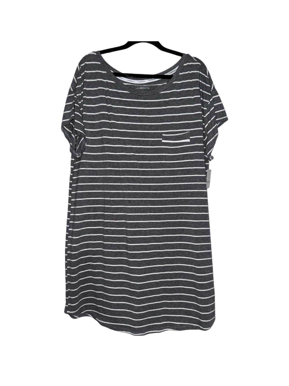 Liz Claiborne Charcoal and White Striped Tee Dress Size XXL